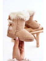 Dziecięce Ocieplane Botki Z Kokardkami Śniegowce Jasnobeżowe Funky