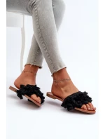 Płaskie Klapki Damskie Z Frędzlami Czarne Rialle