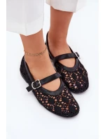 Ażurowe Baleriny Z Paskiem Czarne Orphali
