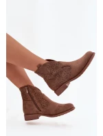 Botki Damskie Na Płaskim Obcasie S.Barski HY52-532 Brązowe