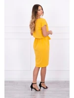 Šaty s obálkovým spodným dielom v horčicovej farbe