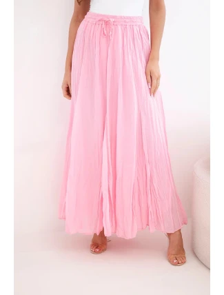 Dámska maxi bavlnená sukňa s elastickým pásom candy pink