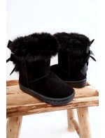 Dziecięce Ocieplane Botki Z Kokardkami Śniegowce Czarne Funky