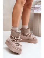 Śniegowce Z Wiązaniem Na Platformie Beżowe Mavora