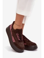 Sneakersy Damskie Z Naturalnego Zamszu Na Platformie Zazoo N1265S3 Czekoladowe
