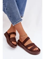 Materiálové dámské pantofle na platformě s pásky čokoládové Liorine