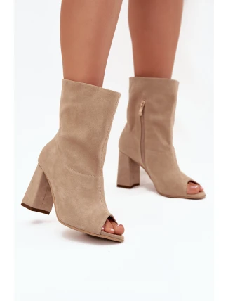 Zamszowe Botki Na Słupku Z Odkrytymi Palcami Zazoo 3830 Beżowe