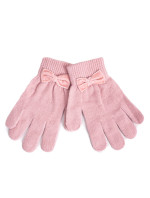 Yoclub Dievčenské päťprsté rukavice s mašľou RED-0010G-AA5B-002 Pink