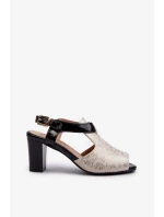 Dámske sandále na vysokom podpätku z ekokože, zlaté a čierne Queenmarie