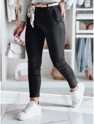 Dámske textilné nohavice s opaskom ROSSALI black FashionStreet UY2595