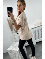Bavlnená blúzka s vreckami béžová