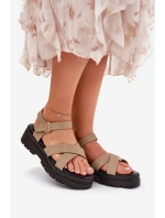 Sandały Damskie Na Platformie Z Eko Skóry Khaki Gevinniser