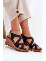 Sandały Damskie Na Koturnie Sergio Leone SK223 Czarne