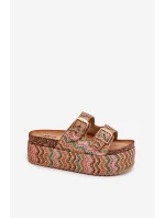 Klapki Damskie Na Masywnej Platformie Z Plecionką I Klamrami Multikolor Eradriana