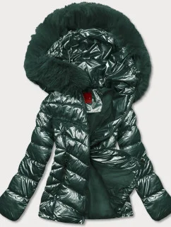 Dámska krátka bunda s kožušinou zelená (TY036-38)