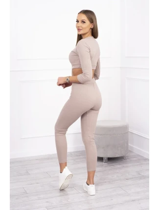 Pruhovaný komplet krátky top tmavo béžový