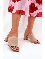 Klapki Damskie Na Obcasie Typu Słupek Beżowe Wenilan