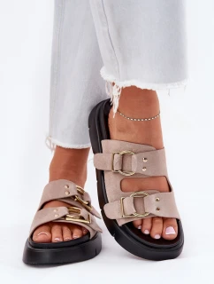 Zamszowe Klapki Damskie Z Ozdobnymi Klamrami Big Star RR274659 Jasnoróżowe