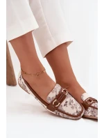 Wzorzyste Mokasyny Loafersy Damskie Z Ozdobnym Elementem Beżowo-Brązowe Evelora
