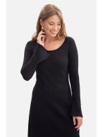 B308 Midi šaty z rebrovaného úpletu - čierne