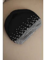 Dámska zimná vlnená čiapka s geometrickým vzorom K477 black + grey
