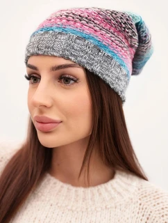 Čiapka s fleecom Krystyna K207 sivá+tmavoružová