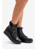 Lekkie Ocieplane Botki Damskie Na Platformie I Koturnie Czarne Savindria