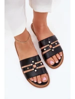 Płaskie Klapki Damskie Ze Złotym Detalem Czarne Noroti