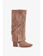 Zdobené čižmy so zakriveným podpätkom Tmavo béžová Ivilta
