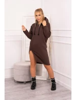 Šaty s kapucňou a bočným rázporkom hnedé