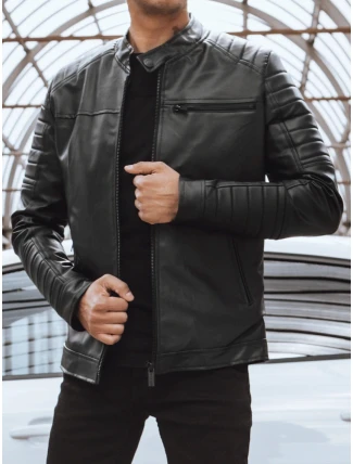 Pánska kožená bunda čierna FashionStreet TX4229