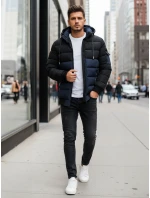 Pánska zimná bunda s kapucňou tmavomodrá a čierna FashionStreet TX5098