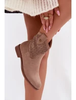 Dámské kotníkové boty na nízkém podpatku s perforovaným vzorem S.Barski HY61-8025 Béžové