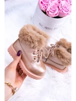 Ocieplane Dziecięce Botki Trapery Różowe Złoto Fobos