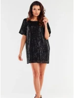 Dámske mini šaty s koketným vzorom A483 Black - Awama