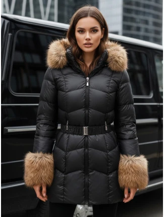 Dámska zimná prešívaná bunda s kapucňou čierna FashionStreet TY5320