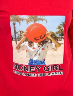 Šaty s potlačou Honey girl červené