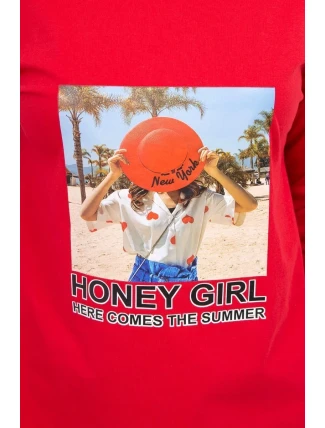 Šaty s potlačou Honey girl červené