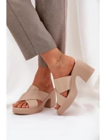 Lekkie Klapki Na Słupku Z Eko Skóry Jasnobeżowe Kacaria