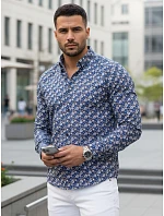 Pánske vzorované tričko s dlhým rukávom tmavomodré FashionStreet DX2666 Pánske vzorované tričko s dlhým rukávom tmavomodré FashionStreet DX2666