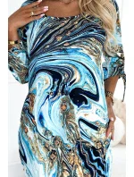 281-7 SOPHIE Pohodlné šaty s vreckami Oversize - BLUE-GOLD WAVES