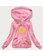 Dámska tepláková mikina vo špinavo ružovej farbe so slnečnicou (N4598)