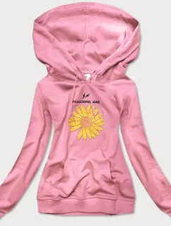 Dámska tepláková mikina vo špinavo ružovej farbe so slnečnicou (N4598)