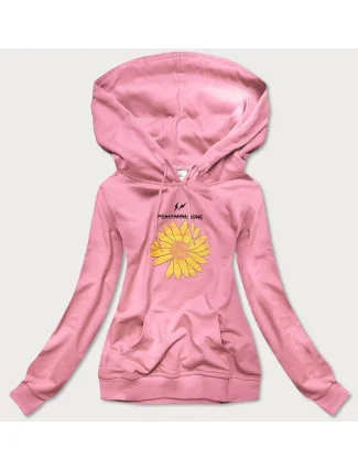 Dámska tepláková mikina vo špinavo ružovej farbe so slnečnicou (N4598)