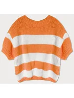 Voľný oranžový dámsky pruhovaný sveter (761ART)