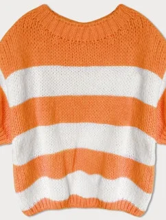 Voľný oranžový dámsky pruhovaný sveter (761ART)