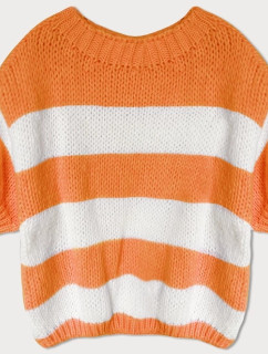 Voľný oranžový dámsky pruhovaný sveter (761ART)