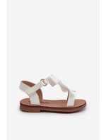 Lakierowane Sandałki Dziecięce Z Kokardką Na Rzep Białe Joratia