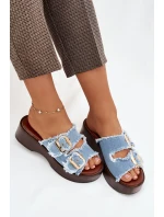 Dámské pantofle na platformě se zlatými sponami modré Renelisse