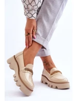 Modne Mokasyny Na Platformie Z Ozdobą Laura Messi 2600 Beżowe